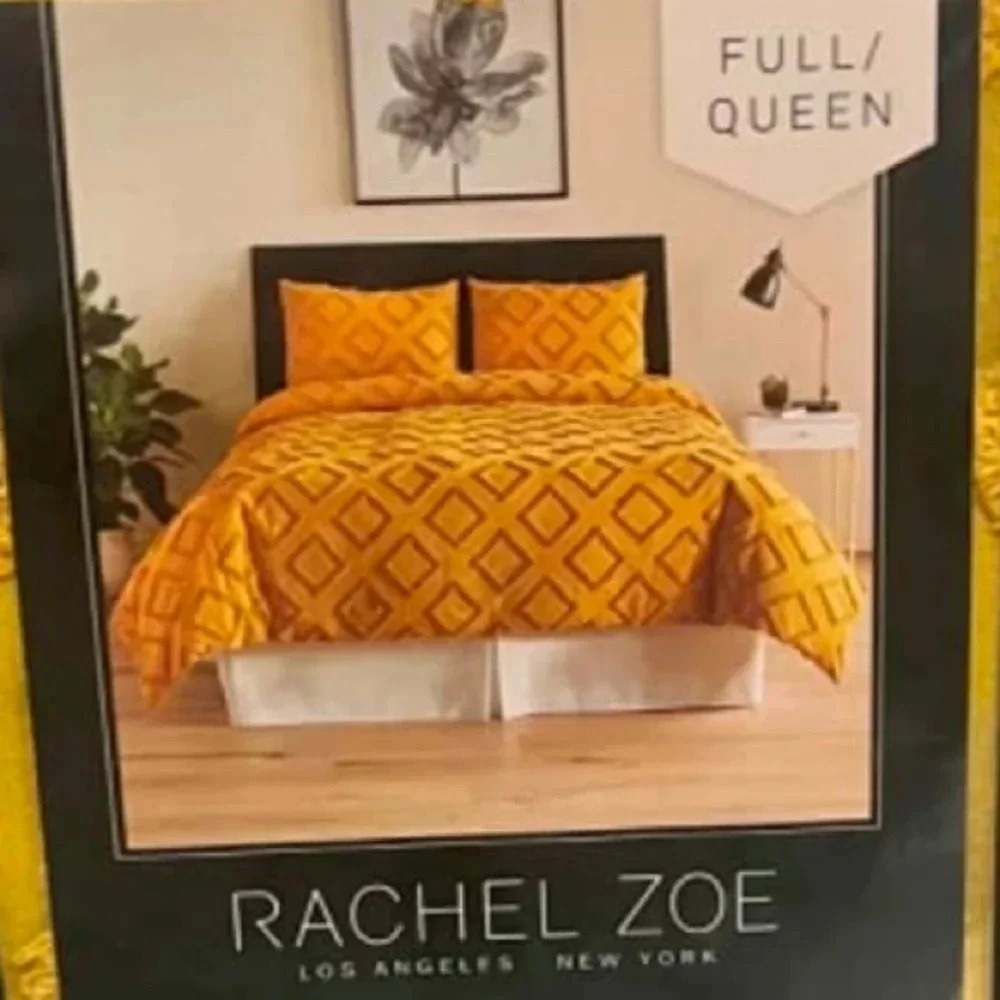 Rachel Zoe Queen Comforter and 1 Pillowcase Mustard Yellow 100% Cotton